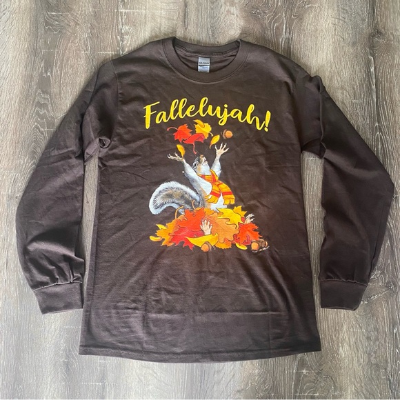 Other - Funny Squirrel & Zombies Fall Autumn Fallelujah Long Sleeve Brown Tee